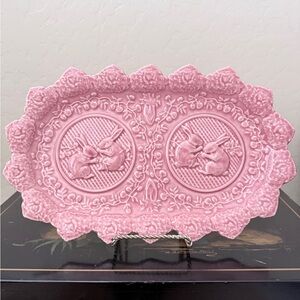 Bordallo Pinheiro Pink Easter Bunny Ceramic Plate approximately 15”
